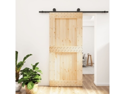 Puerta Corredera Con Herrajes Madera Maciza De Pino 95x210 Cm