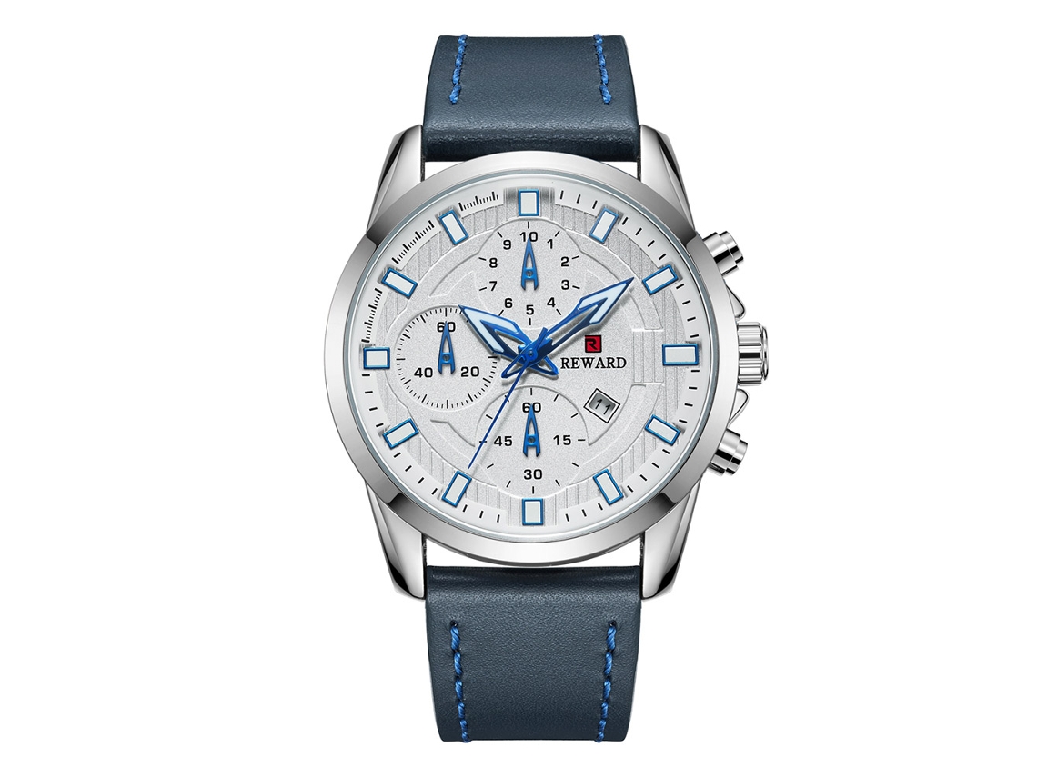Reloj De Cuarzo Para Hombre Con Correa De Cuero Watch Calendar Casual De Negocios Blanco