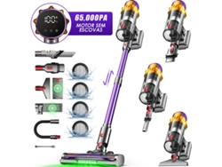 Aspirador vertical sin cable 600W, 65.000 Pa, 3 niveles de potencia, pantalla LED, autonomía de 70 minutos, depósito de 1,8 L, ideal para alfombras, suelos duros y pelos de mascotas.
