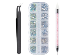 Kit de decoración de uñas con diamantes de imitación, bolígrafo y pinzas para manualidades y decoración en casa o en el salón de belleza.
