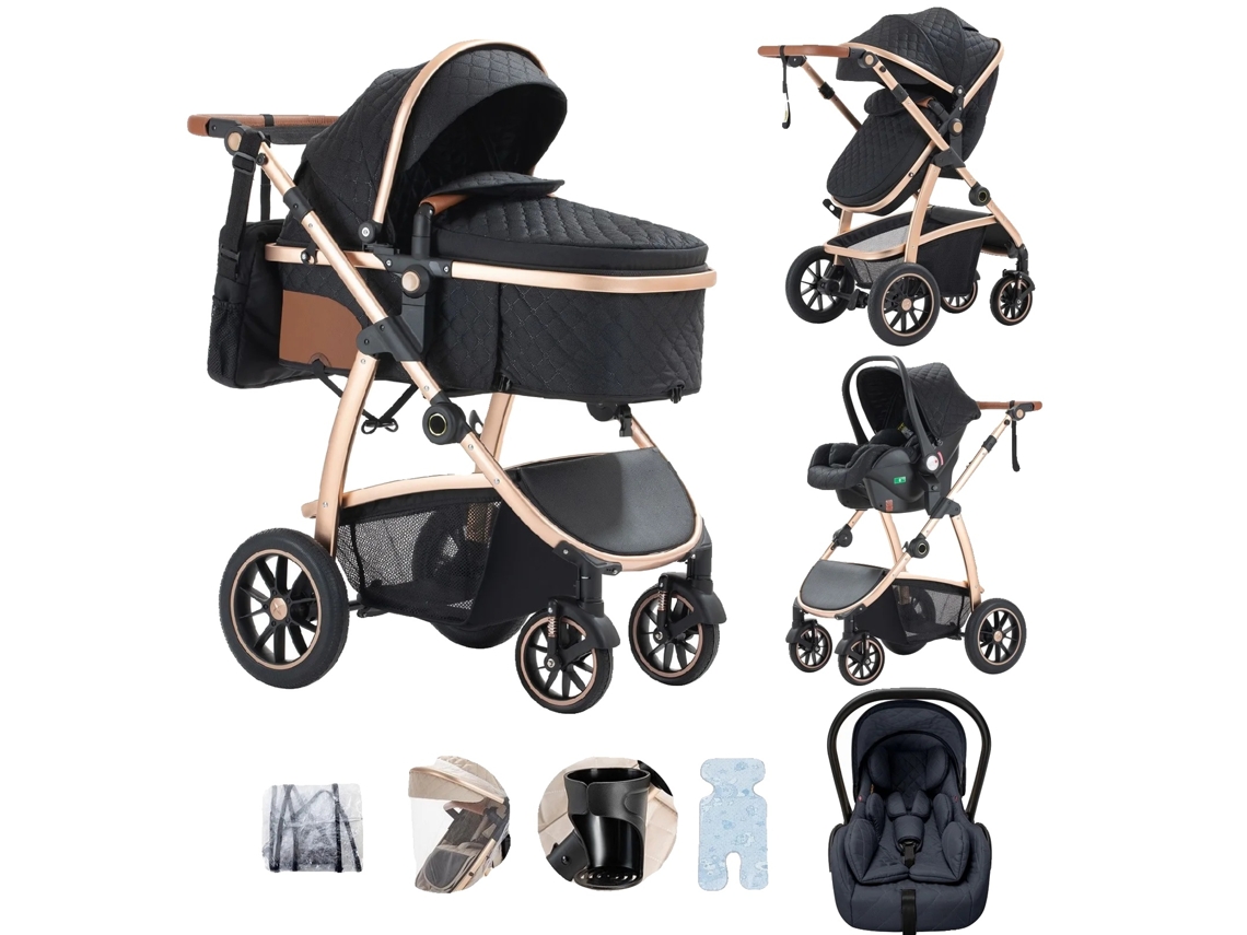 Cochecito de bebé, sistema de viaje, diseño plegable, manillar ajustable, SK20-negro