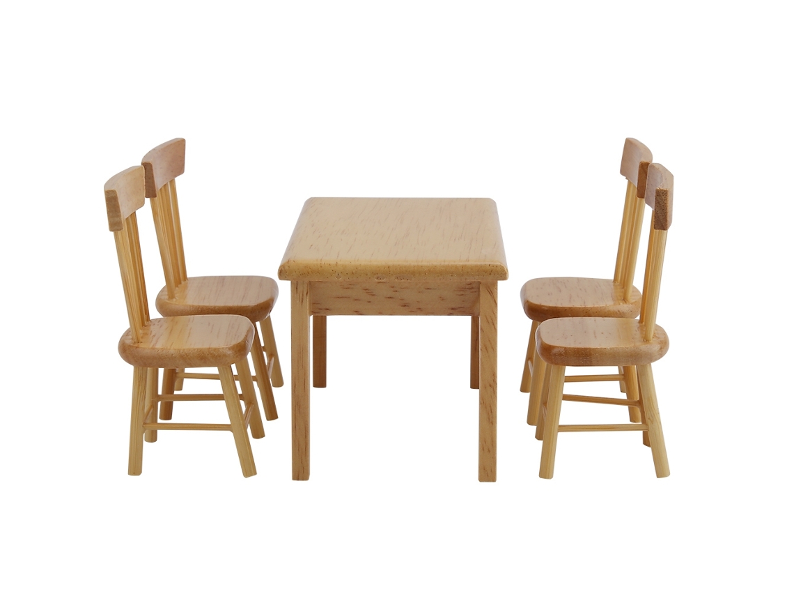 Ats-conjunto De 5 Muebles Miniatsura Para Casa De Muñecas Mesa Y Sillas De Comedor 1:12 Regalo Infantil Color Madera