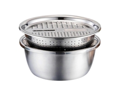 Cesta escurridora multifuncional 3 en 1 de acero inoxidable, cortador de verduras, rallador juliana, bol para ensalada - 26 cm
