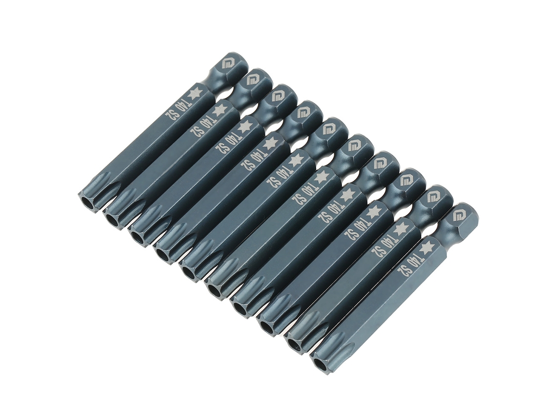 Juego de 10 puntas de destornillador Safety Star T40, mango hexagonal de 1/4'', 50 mm, magnéticas.