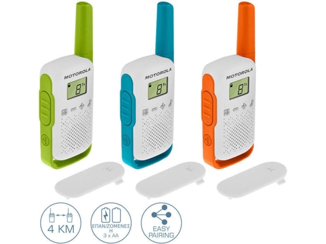 Pack 3 Motorola t42 about – aparatos de radio juego pmr446 16 canales alcance 4 km multicolor tlkr talkie 4km 16ch walkietalkie hasta 18h