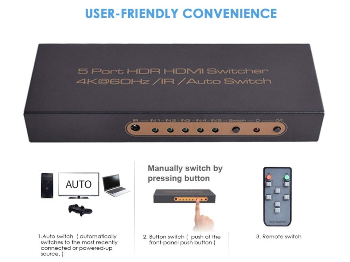 Adaptador HDMI 4k 60hz 5x1 Yizhood Negro