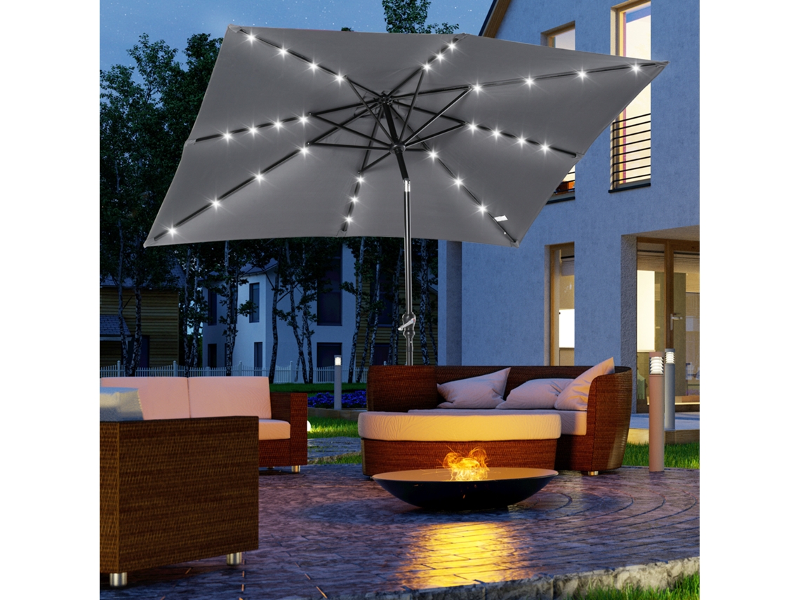 Guarda-sol De Pátio 268x205x248 Cm Com Cobertura Inclinável Até 45°, Luzes Led Solares E À Prova D'água, Cinza Escuro