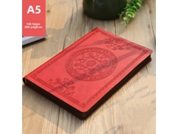Libreta retro A5 con cubierta gruesa de cuero sintético y relieve literario MDUG (rojo)