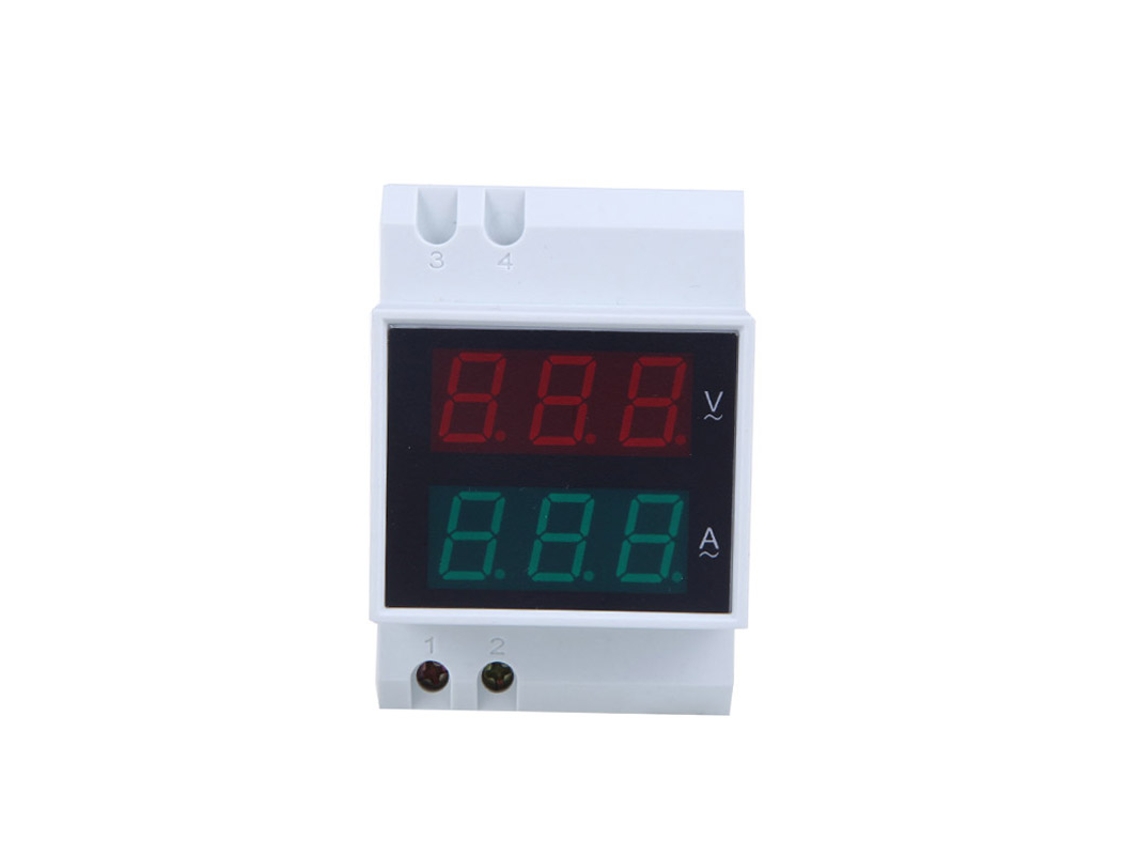 Voltímetro/amperímetro Digital Led, Montaje En Riel Din, Ac80-300v, 0.2-99.9a, Doble Pantalla.