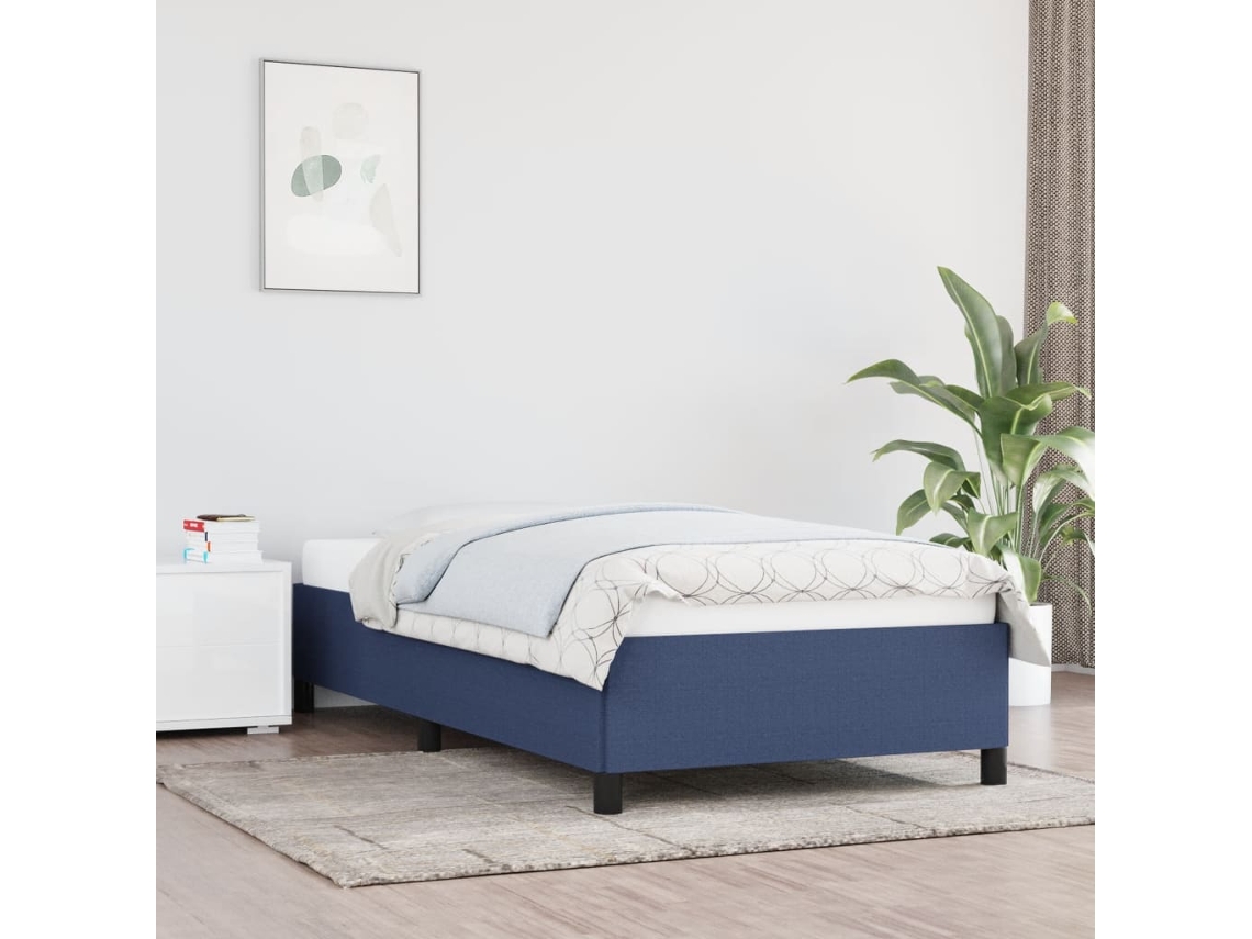 Estructura De Cama Sin Colchón Tela Azul 90x190 Cm