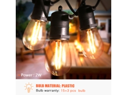 Guirnalda De Luces Led Para Exteriores De 14,6 M, Resistente Al Agua Ip65, Con 15 Bombillas S14, Ideal Para Decorar Fiestas En El Jardín.