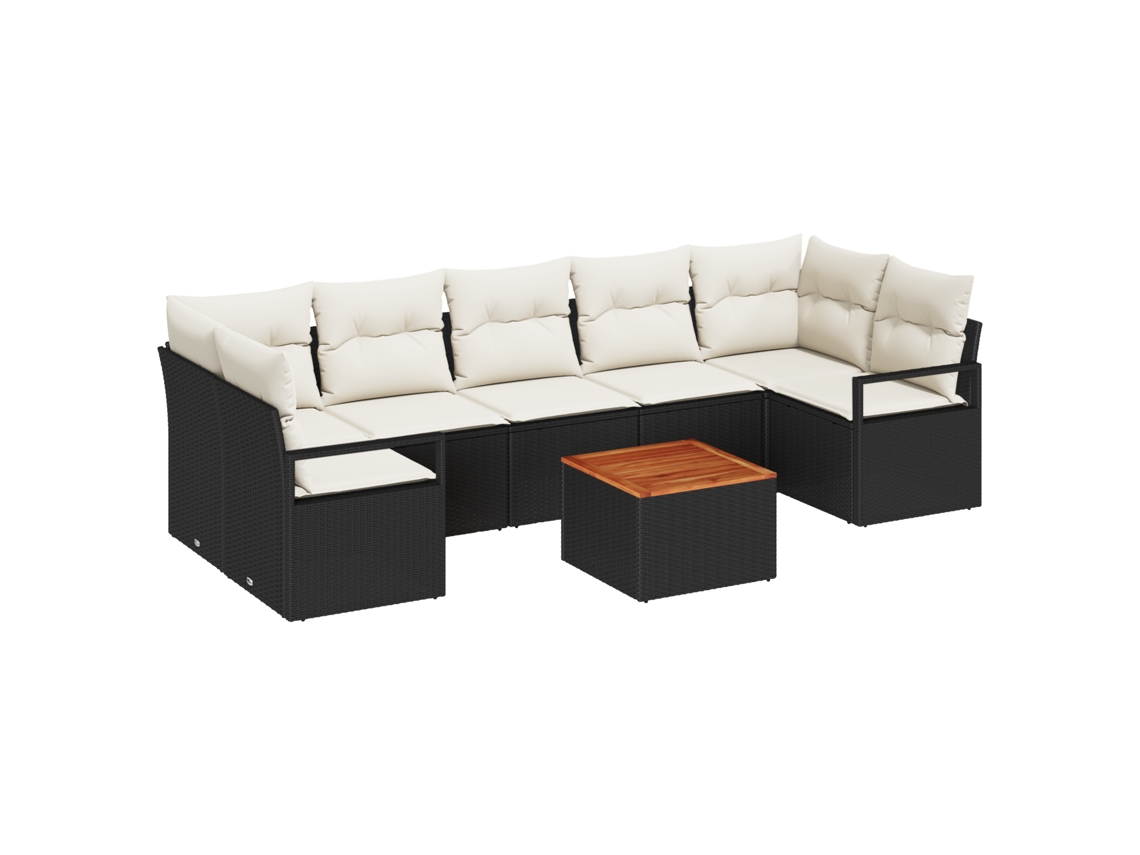 Conjunto 8 De Sofa De Jardín De Vidaxl Con Cojines Negro Y Crema Negro Acero Con Revestimiento En Polvo
