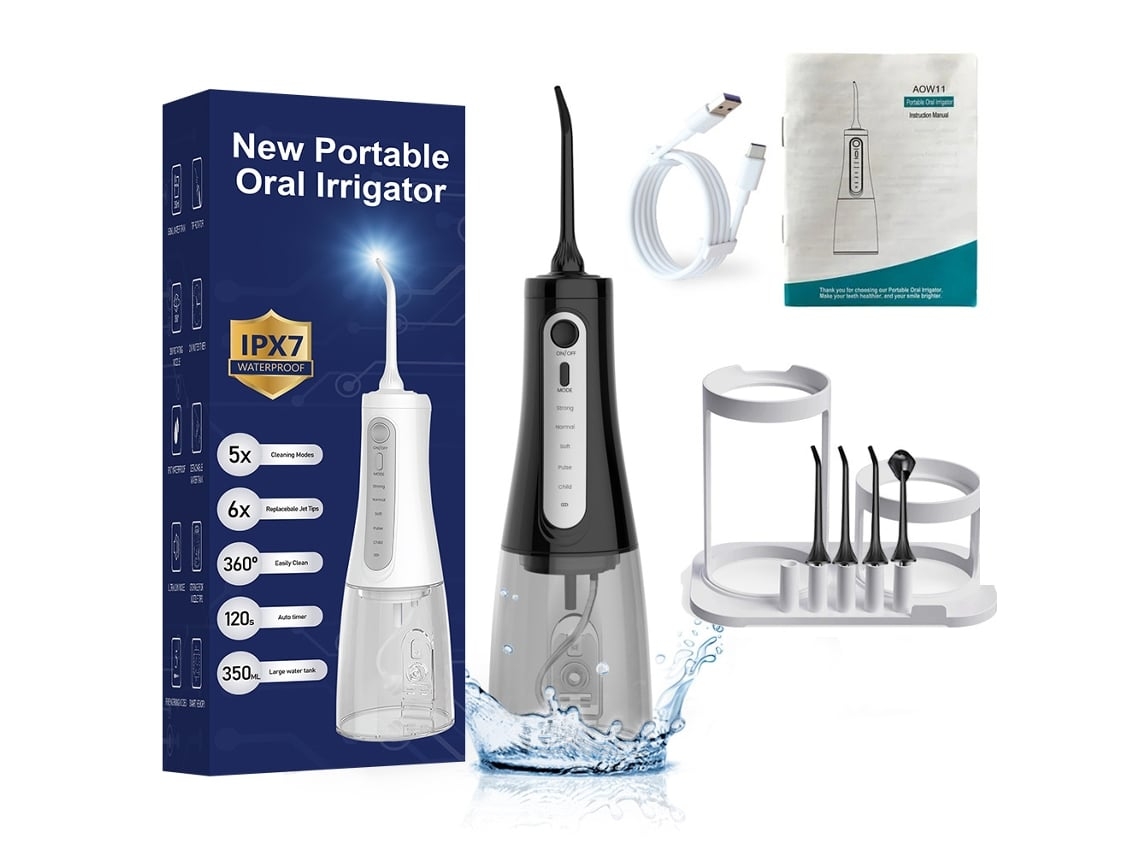 Irrigador bucal Hilo dental Limpieza bucal eléctrica portátil Descalcificación-Negro Soporte de almacenamiento DIGITALLAB