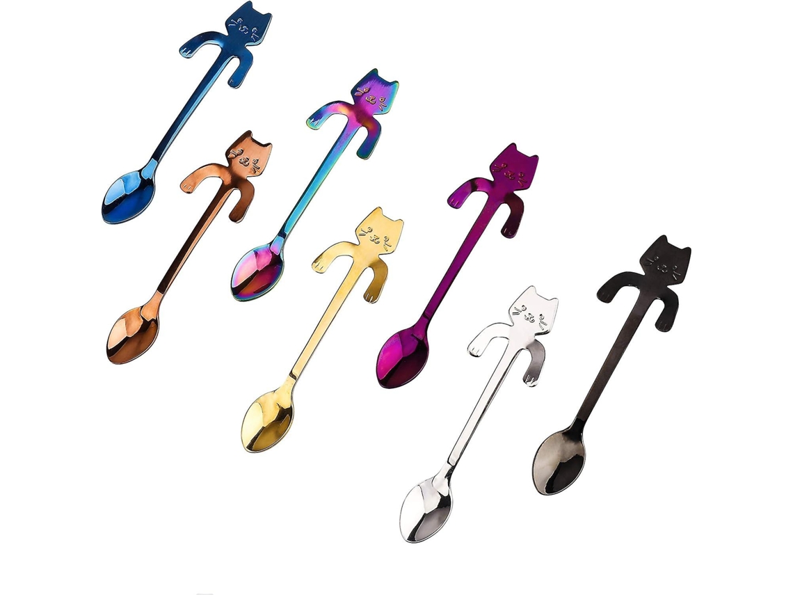 Cuchara De Acero Inoxidable 304 Diseño Gatito Colgante Para Té Café Postres Bebidas 7 Piezas