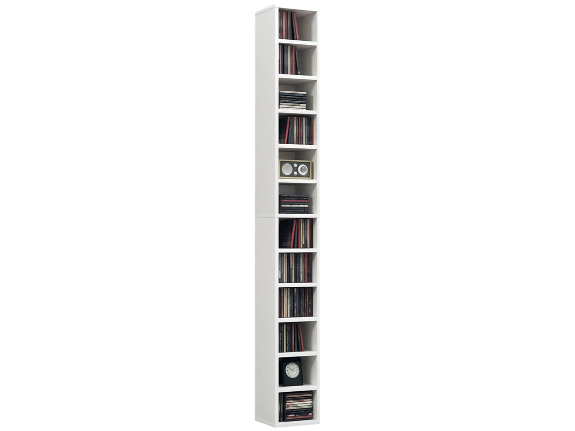 Estuche para CD y DVD con 12 compartimentos, capacidad máxima para 204 CD, 21 x 20 x 175 cm, color blanco.