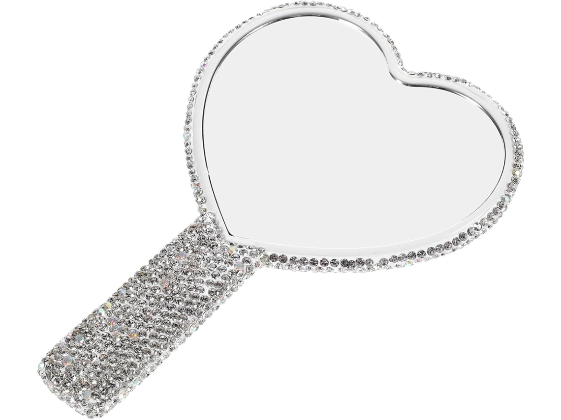 Miroir De Poche Portátil De Cœur Poignée Compacto À Paillettes Blanches Para Viaje Y Utilisation...