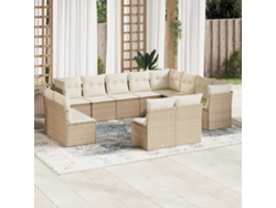 Conjunto de sofá de jardín de 12 piezas con cojines, mimbre sintético beige, Dkd Home Decor