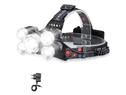 Linterna frontal recargable de 12000 lm, 5 LED, USB, 4 modos, IPX4