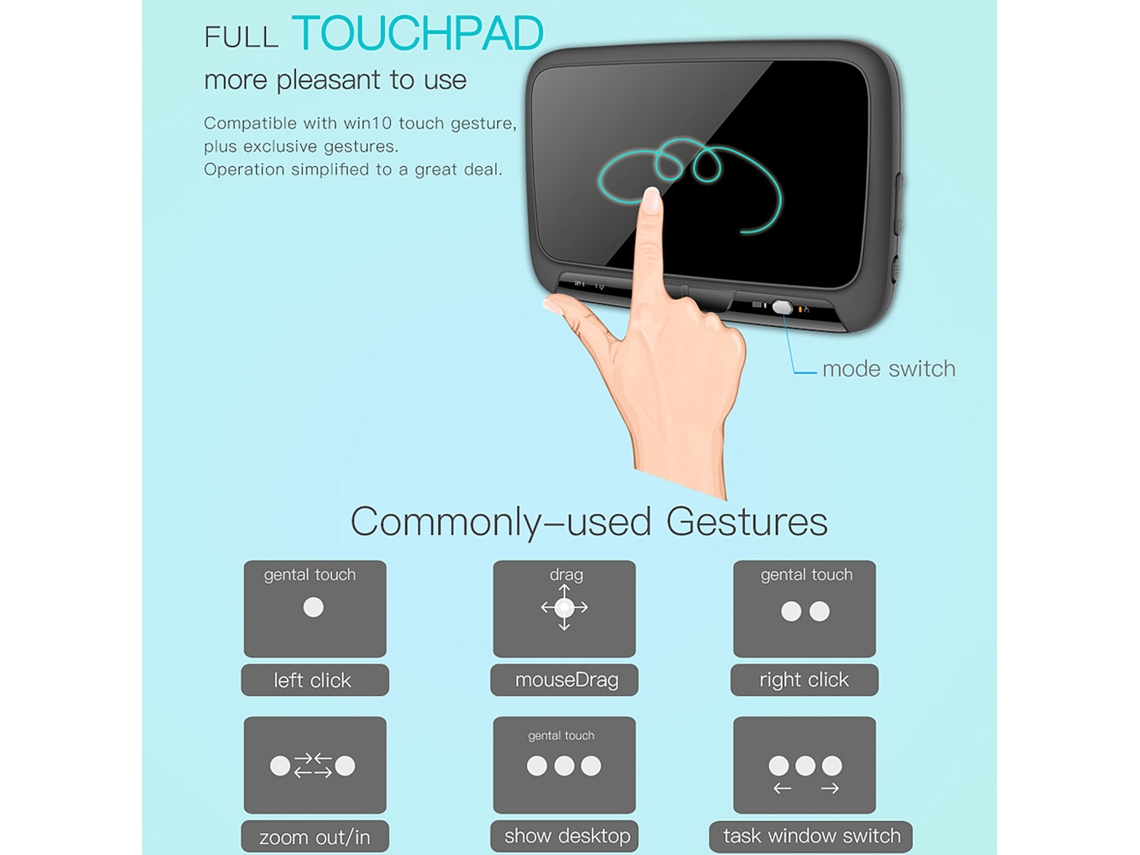 Teclado Sem Fio 2.4ghz Com Touchpad Grande E Retroiluminação Para Smart Tv Android Tv Box Pc Laptop