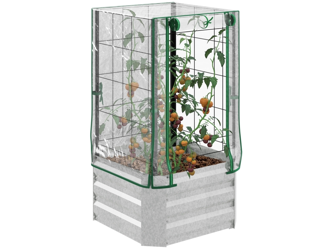 Conjunto De Jardinera Elevada,con Tapa De Plástico Y Enrejado Para Plantas Trepadoras,53x53x90cm,ideal Para Jardín Y Balcón.