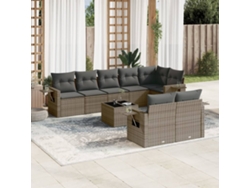 Conjunto de sofá de jardín de 9 piezas con cojines, mimbre gris, DKD Home Decor