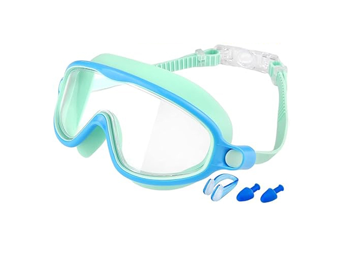 Gafas de natación infantiles 600a Verde/Azul Transparente (Gafas de natación + Pinza nasal + Estuche para tapones para los oídos)