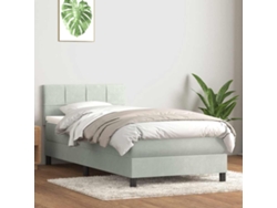 Cama Box Spring Con Colchón Terciopelo Gris Claro 90x210 Cm
