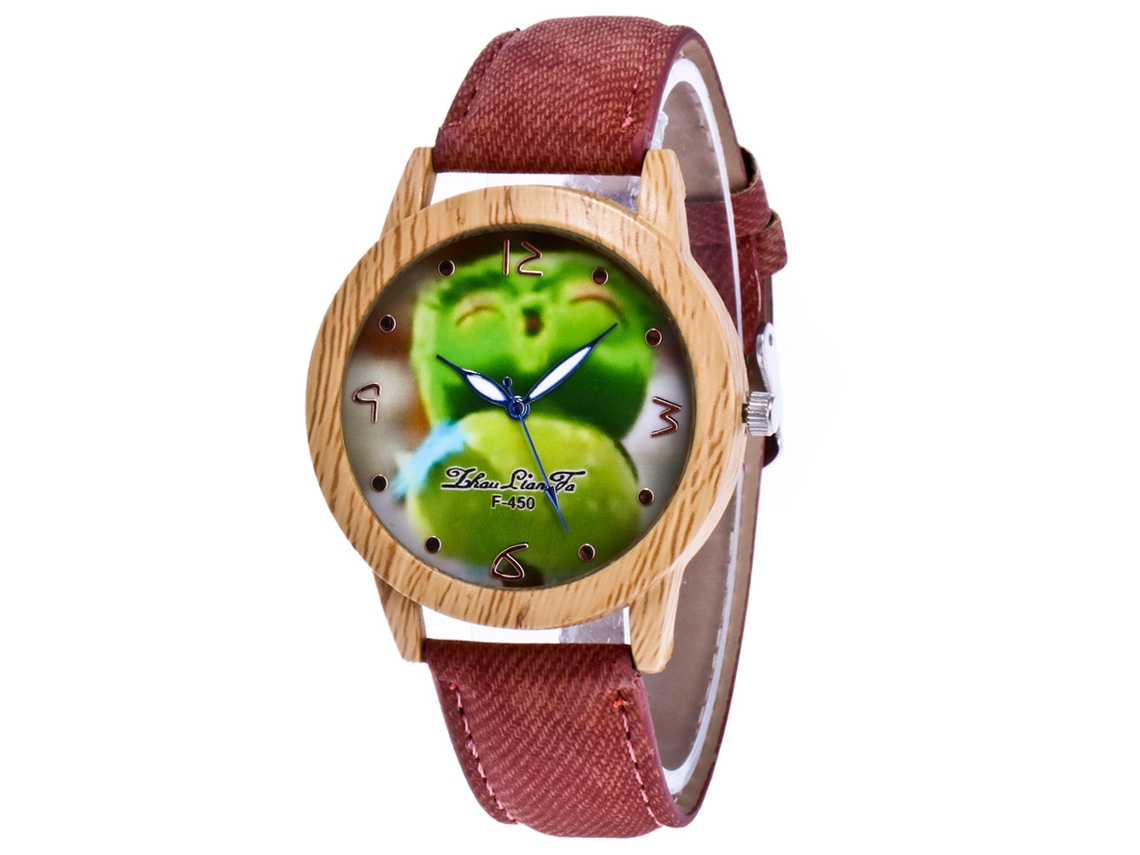 Reloj De Pulsera De Moda Con Esfera De Cara Sonriente Y Correa De Cuero (café Oscuro)