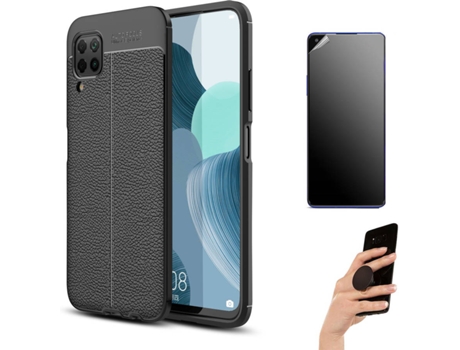 Kit Carcasa Y Protector Huawei P40 Lite Ultimatte Rugged Leather Y Popsocket Negro