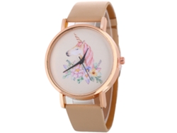 Reloj De Moda Para Mujer Con Correa De Piel Sintética, Diseño Casual De Cuarzo, Estampado De Caballo Y Flores (beige).