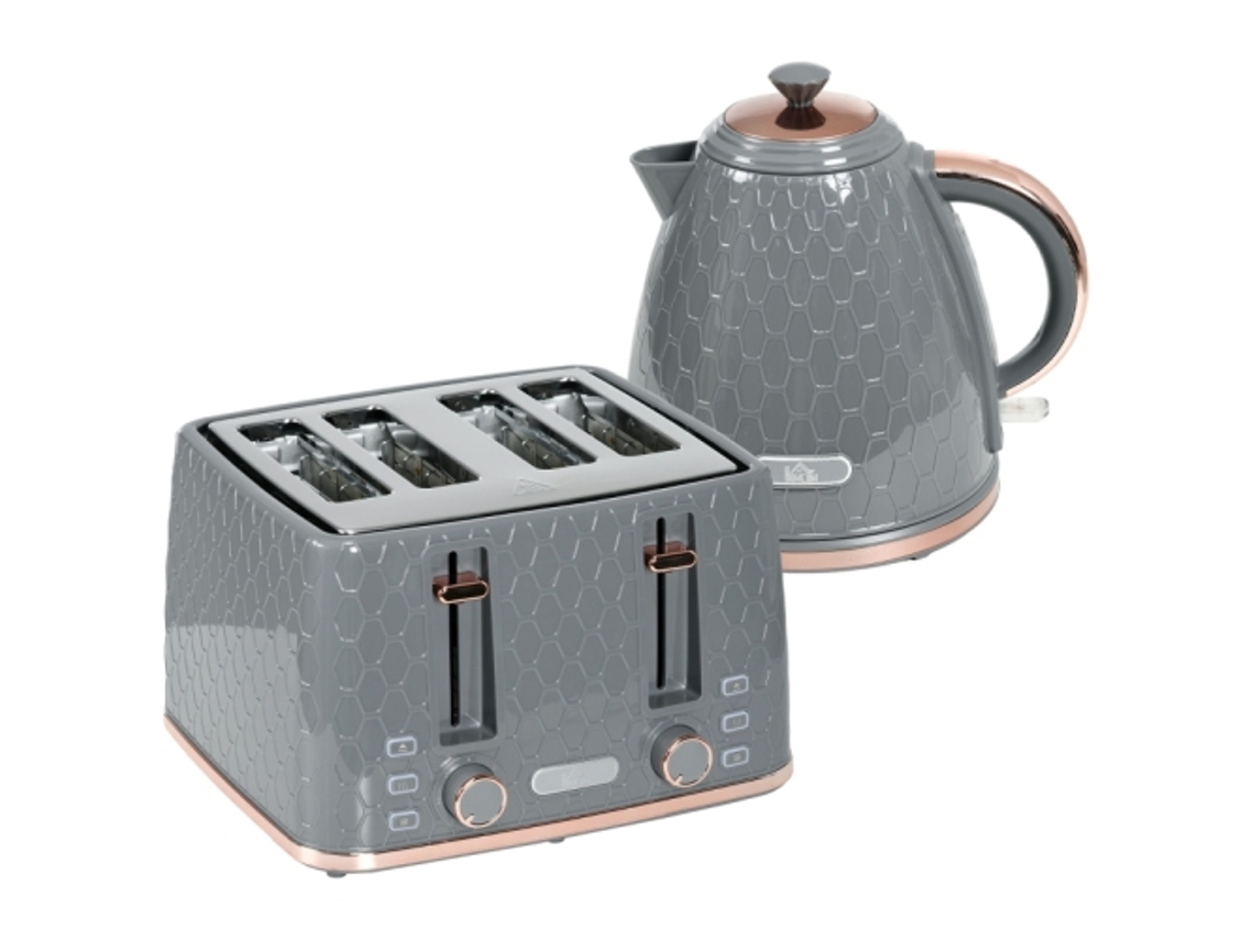 Kit de tostadora 2 en 1 con hervidor de agua, 1,7 l, 4 rebanadas, plástico gris, Ziwei Store