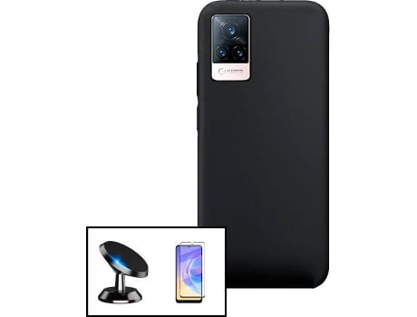 Carcasa + Protector + Soporte Magnético Vivo V21 5G PHONECARE Silicona Líquida Negro