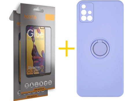 Carcasa + 2 Protectores de Pantalla para Samsung Galaxy A71 ACCETEL Morado Lila