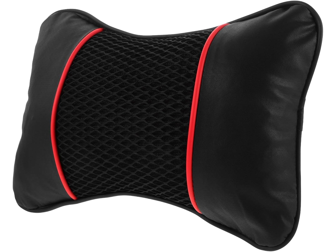 Almohada Reposacabezas De Coche De Piel Sintética Negra Y Roja