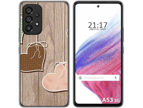 Carcasa para Samsung Galaxy A53 5G TUMUNDOSMARTPHONE Dibujos Corazones Madera Multicolor