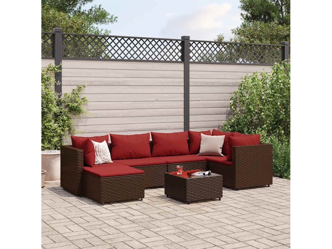 Conjunto de jardín de 7 piezas con cojines de mimbre marrón DKD Home Decor