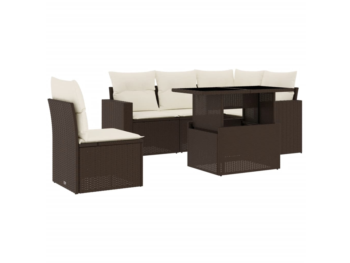 Conjunto de 6 sofás de jardín con cojines, mimbre, patas marrones, MAISON EXCLUSIVE (80x200 cm)