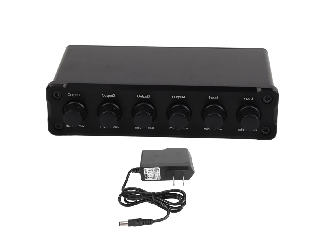 Mezclador/distribuidor De Sonido De 2 Entradas Y 4 Salidas Con Volumen Ajustable Y Enchufe Estadounidense De 3,5 Mm.