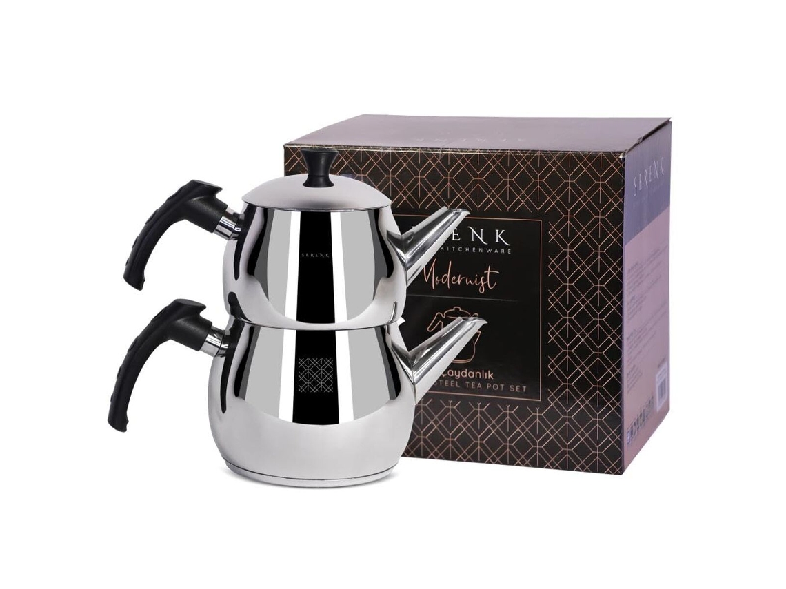 Hervidor de agua Serenk Modernist de acero inoxidable de 1 L + 1,5 L, apto para inducción.