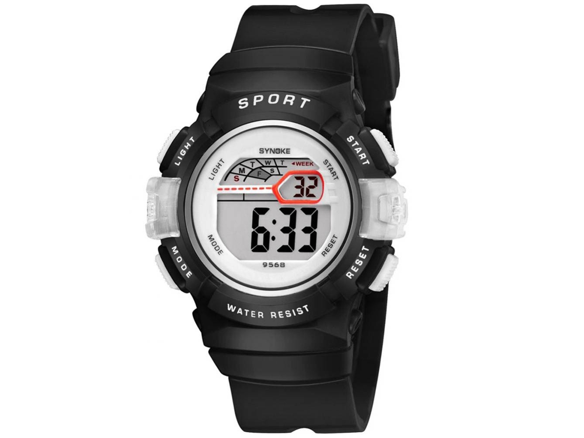 Reloj Deportivo Impermeable Con Luz Para Niños Pulsera Suave Synoke Negro
