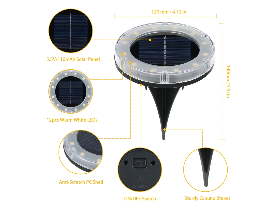 2026-lámparas Solares De Tierra Tomshine 4 Pack Luz Blanca Cálida 12 Leds Ip65 Resistente Al Agua Para Jardín Patio Camino
