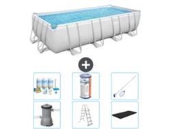 Piscina BESTWAY rectangular Power Steel - 488 x 244 x 122 - gris con bomba incluida - escalera - cubierta Accesorios CB32