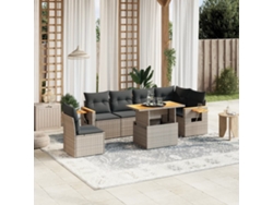 Conjunto de sofá de jardín de 7 piezas con cojines, mimbre gris, DKD Home Decor