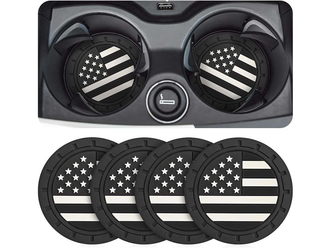 Juego de 4 portavasos para coche con bandera americana, antideslizantes y a prueba de golpes TRUYUETY
