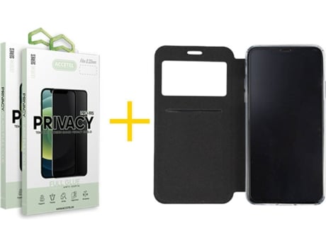 Kit Funda + 2 Protectores de Pantalla Samsung Galaxy A42 5G ACCETEL Anti Spy Gandy Flip (Negro)