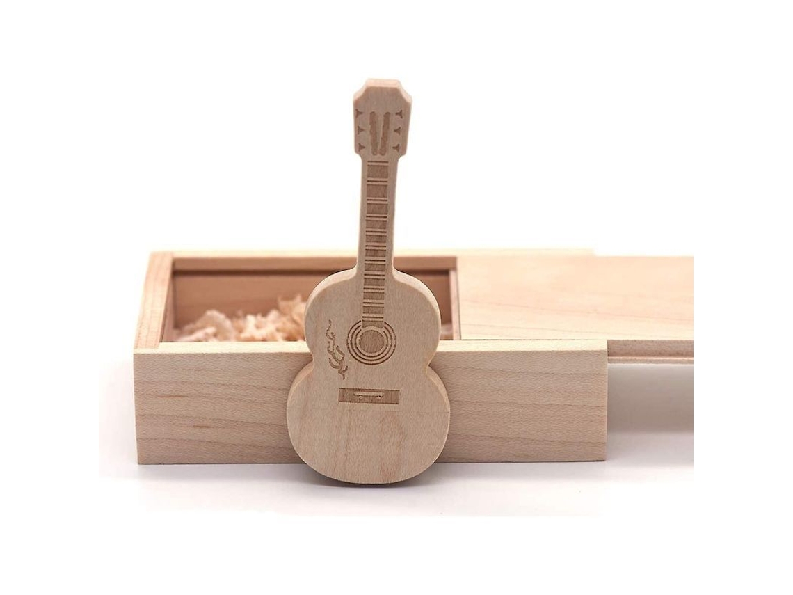 Memoria Usb De Madera De 64 Gb Con Diseño Creativo, Inspirada En Una Guitarra, Perfecta Para Regalos Y Uso Diario.