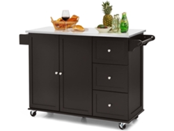 Carrito de Cocina, Carrito de Servicio Móvil con 3 Cajones, Carrito de Isla de Cocina con Encimera de Acero Inoxidable, Armario de 2 Puertas (Marrón) COSTWAY