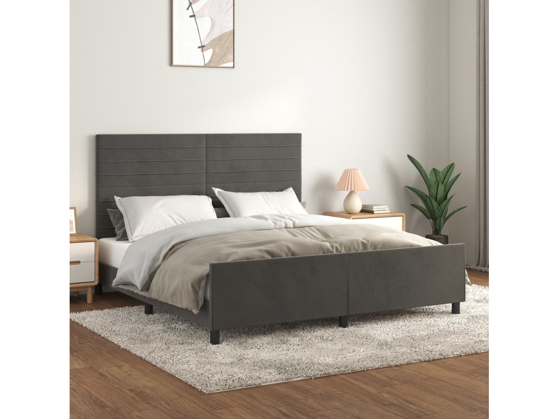 Estructura De Cama Sin Colchón Terciopelo Gris Oscuro 160x200cm