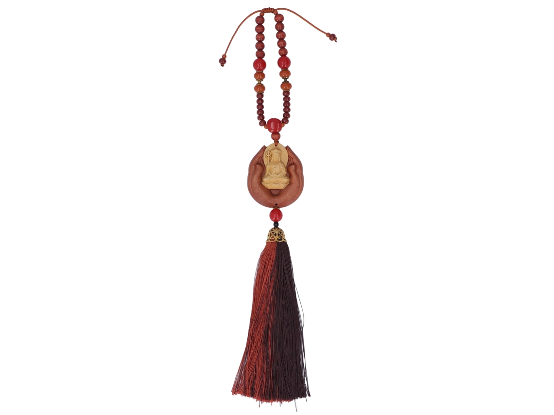 Colgante De Madera De Durazno Con Carro De Buda Y Exquisita Talla De Guanyin Ksitigarbha.
