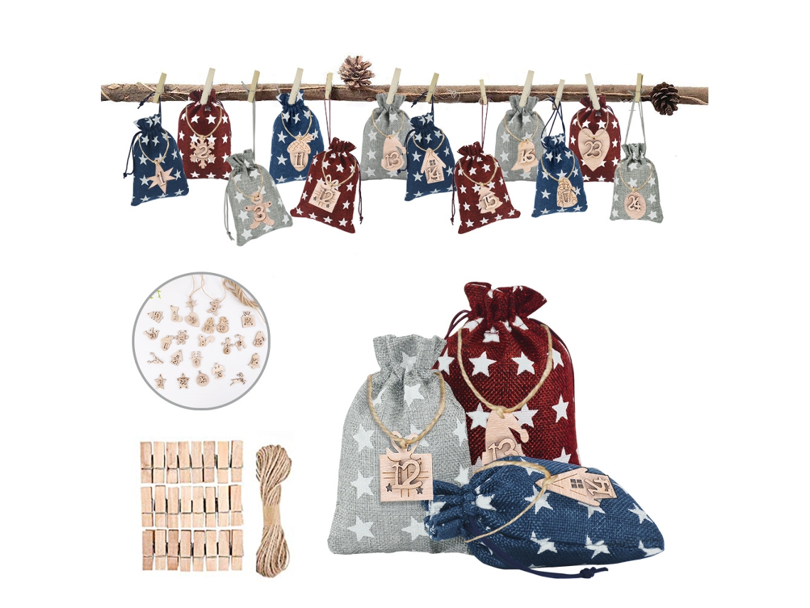 Bolsas Navideñas, Calendario De Adviento De 24 Días Con Cuerda Para Decoración Navideña Y Regalos.